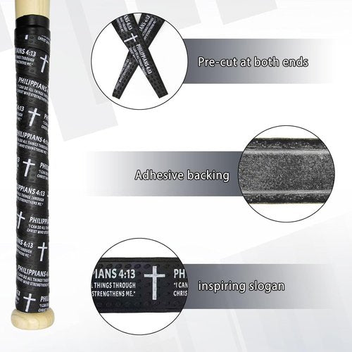 Christian Cross Baseball Bat Grip Tape - 2 Pack Non-Slip Adhesive | 1.5mm Softball Wrist Tape