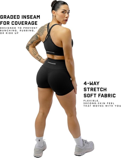 Gymreapers Athletic Seamless Shorts - Squat Proof High Waisted Glute Scrunch | Quick Drying Biker & Yoga Running Gear