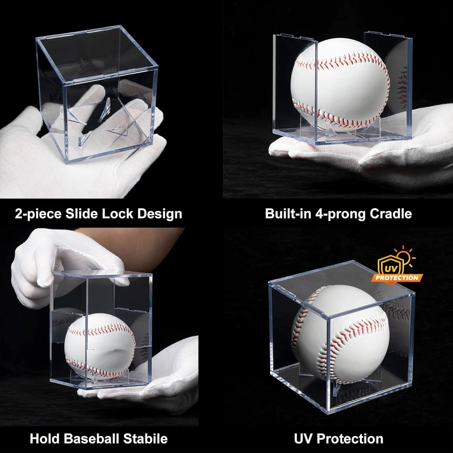 Skiennix 8 Pack Baseball Display Cases - UV Protected Acrylic Holder for Official Size Baseballs | Clear Memorabilia Showcase