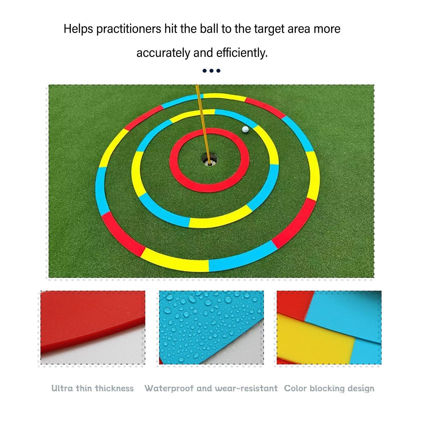 Fockety Target Circle, Training Aid Targets, Ultra Thin Silicone Practice Target Rings Putting and Chipping Training Tool Bright Color Markings (Red Small Circle