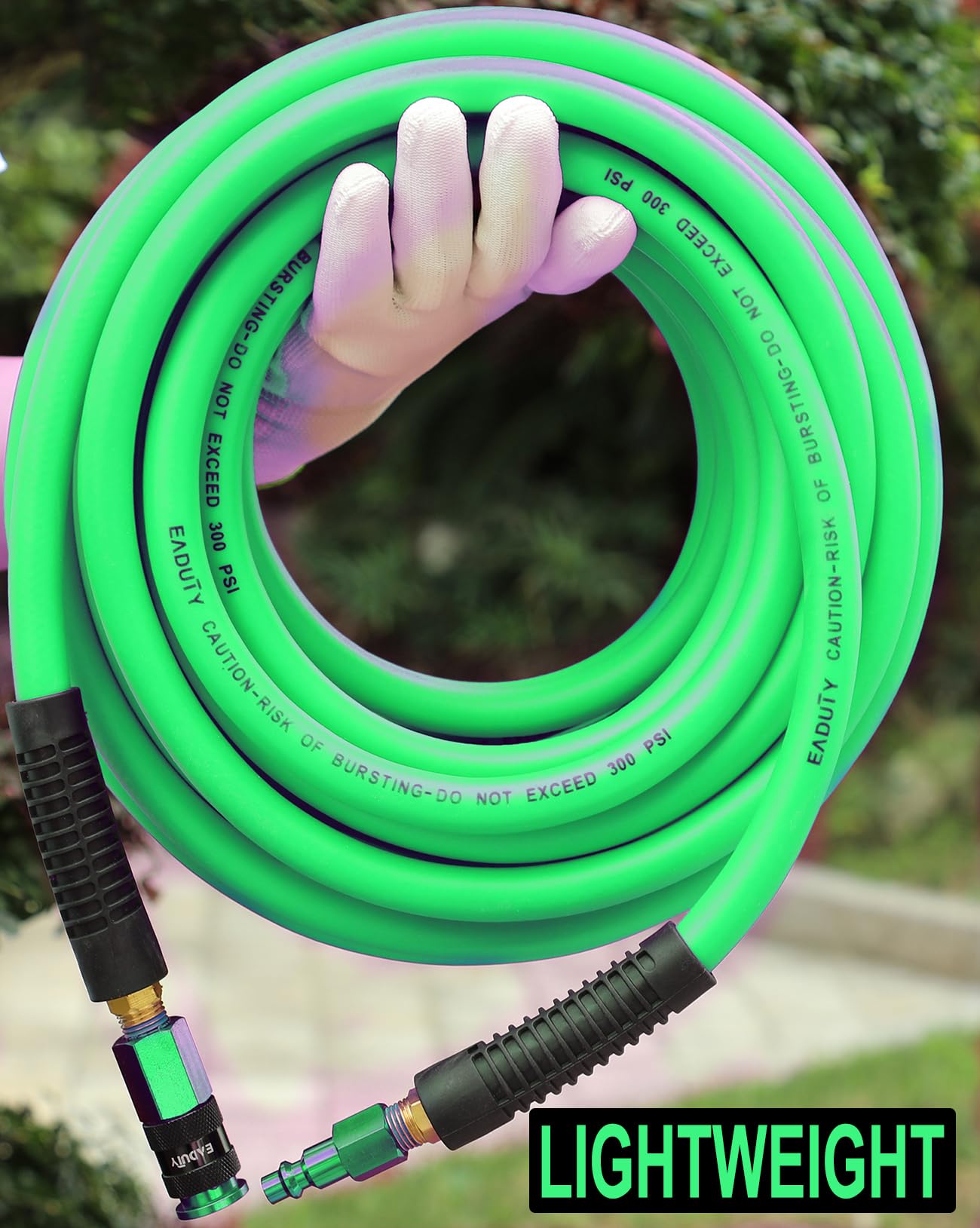 EADUTY Hybrid Lead-in Air Hose 3/8 In. x 3 ft, Lightweight, Flexible, Durable Air Compressor Hose with Aluminum Universal Quick Coupler and Industrial Plug, Green Blue