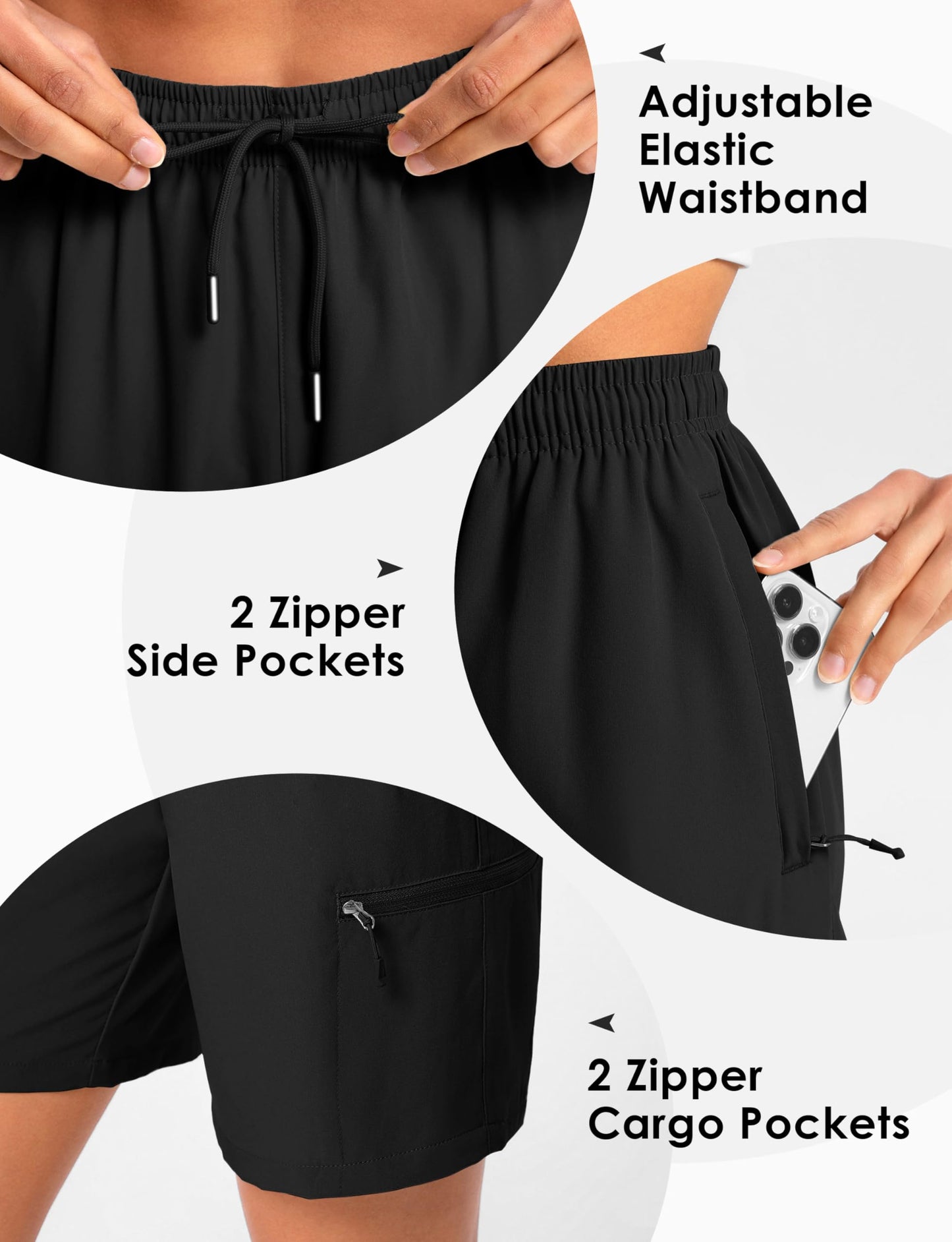 Cyasundent Women's 9" Hiking Cargo Shorts Lightweight Stretch Quick Dry Athletic Golf Summer Bermuda Shorts for Women (Black_L)