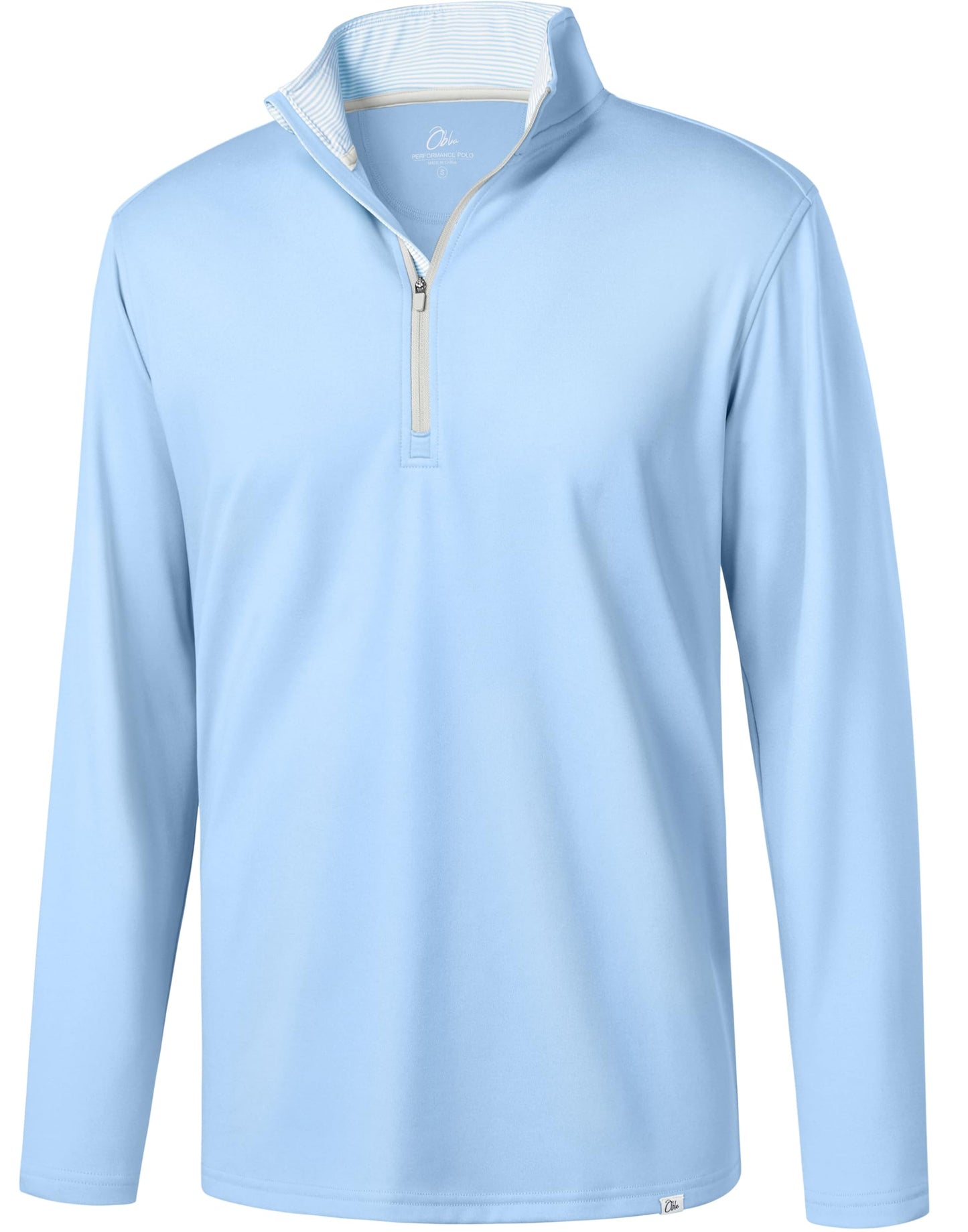 Obla Golf Quarter Zip Pullover Men Fleece Mock Neck Sweatshirt Winter Warm 1/4 Zip Long Sleeve Golf Shirt (Light Blue Melange_L)