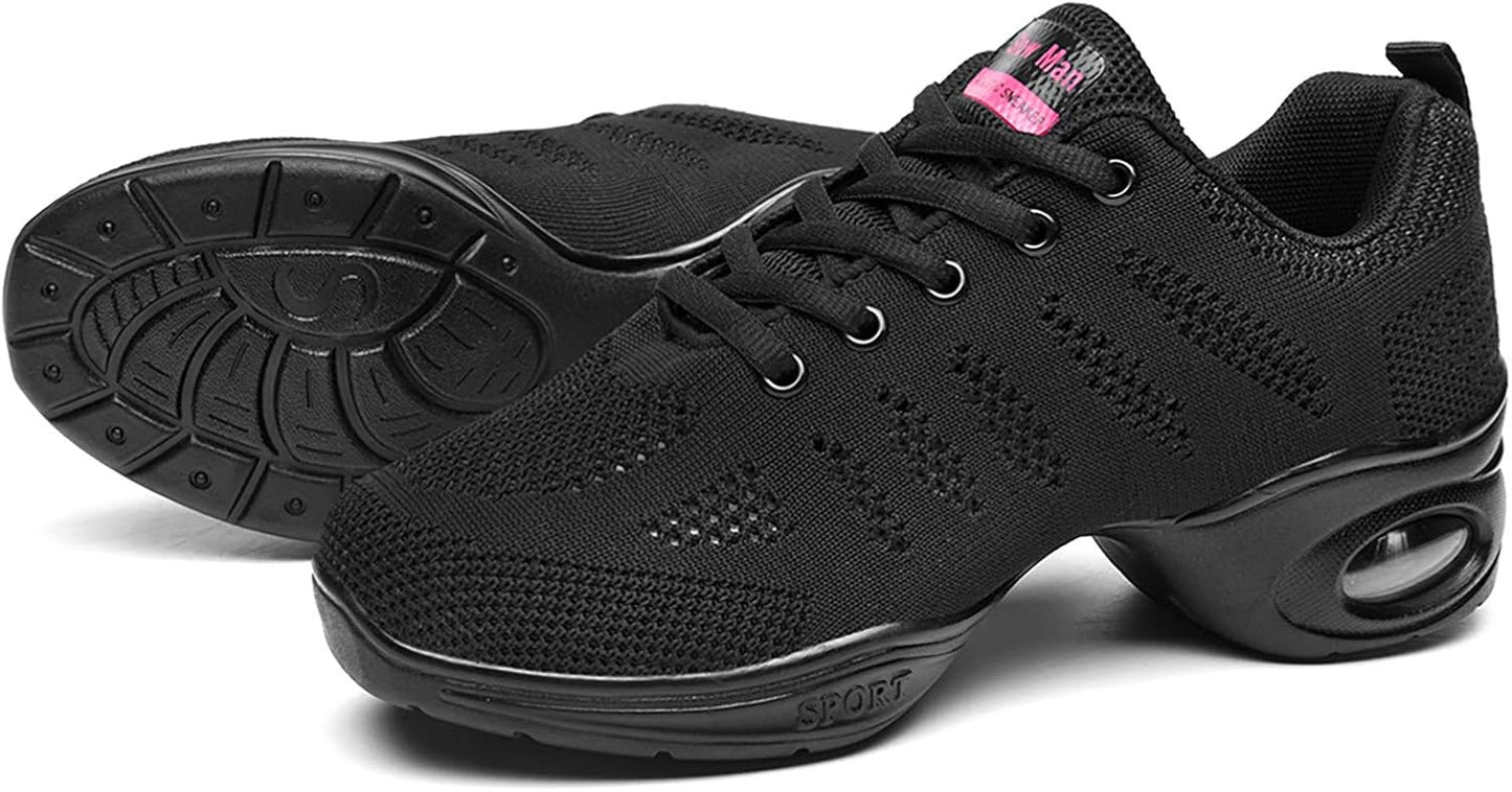 Skiennix Women's Jazz Shoes - Breathable Lace-Up Sneakers with Air Cushion | Split Sole Athletic Dance Shoes