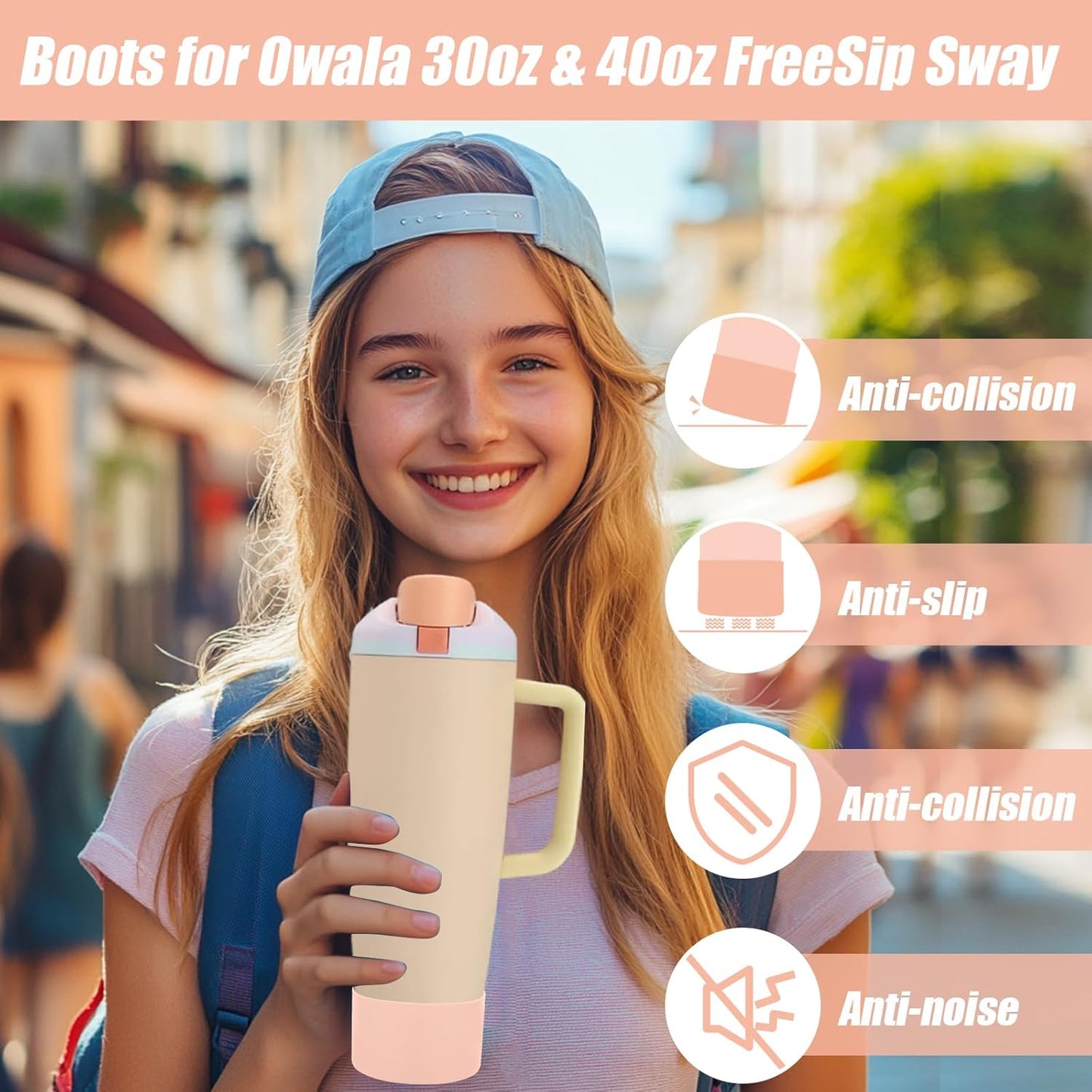 Mity Rain Silicone Protective Boots for Owala 30oz & 40oz FreeSip Sway Bottles - Light Peach, Enhances Stability & Prevents Scratches