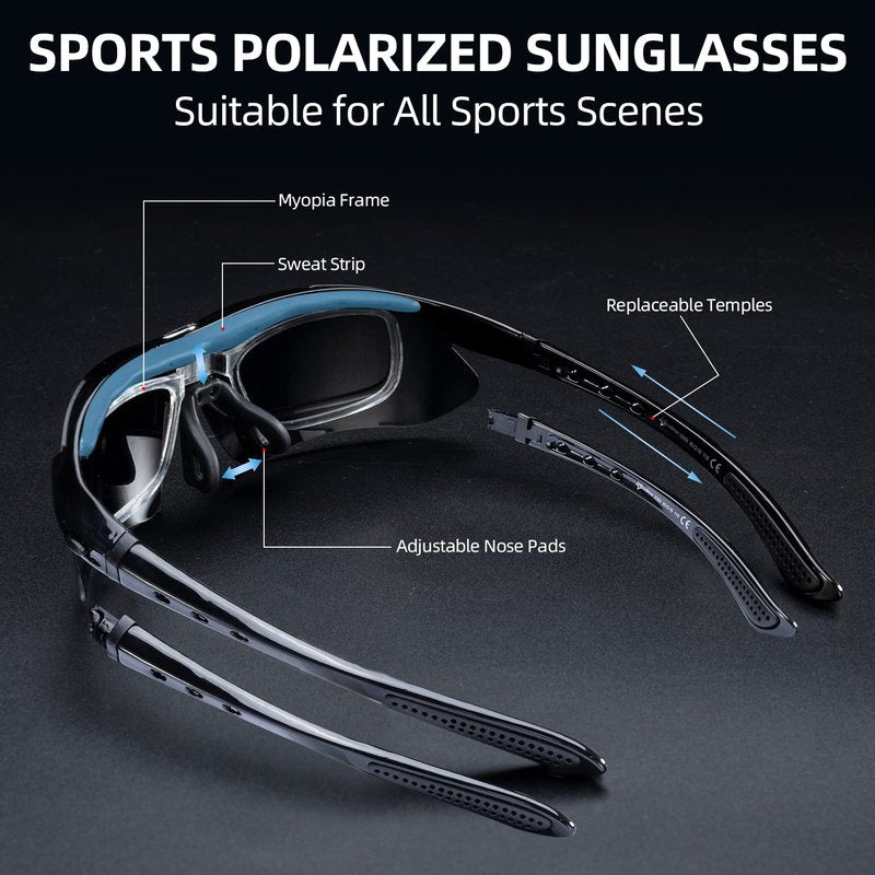 ROCKBROS Polarized Sunglasses Men Women Cycling/Pickleball/MTB Glasses UV Protection, Suitable for Myopia Glasses