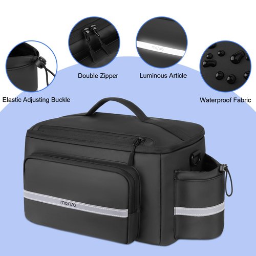MOSISO Bike Rack Bag with Rain Cover, 13L Waterproof Bike Rear Seat Bags Bicycle Trunk Bag with Water Bottle Holder, Cycling Handbag with Reflective Strips&Shoulder Strap for Commuter Travel, Black