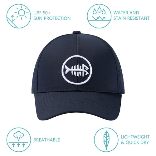 BASSDASH UPF 50+ Quick Dry Baseball Cap Water Resistant Laser Cut Mesh Snapback Hat for Men Women Fishing Hiking FH14 Navy Blue