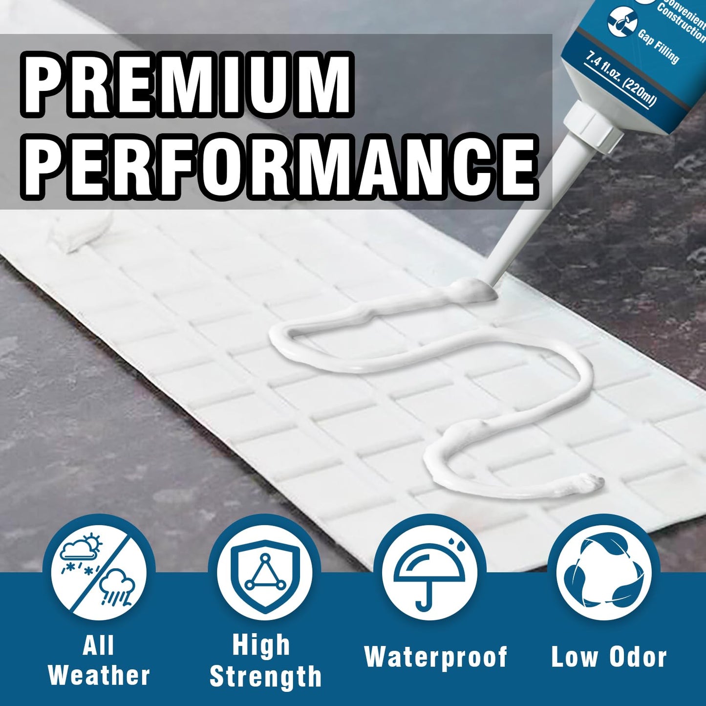 Construction Adhesive Heavy Duty, Cement Glue for Concrete, Floor, Wall, Stone, Wood and More, 7.4 Ounce Tile Squeeze Tube, Suitable for Rough Bonding Surface (220ml*1)