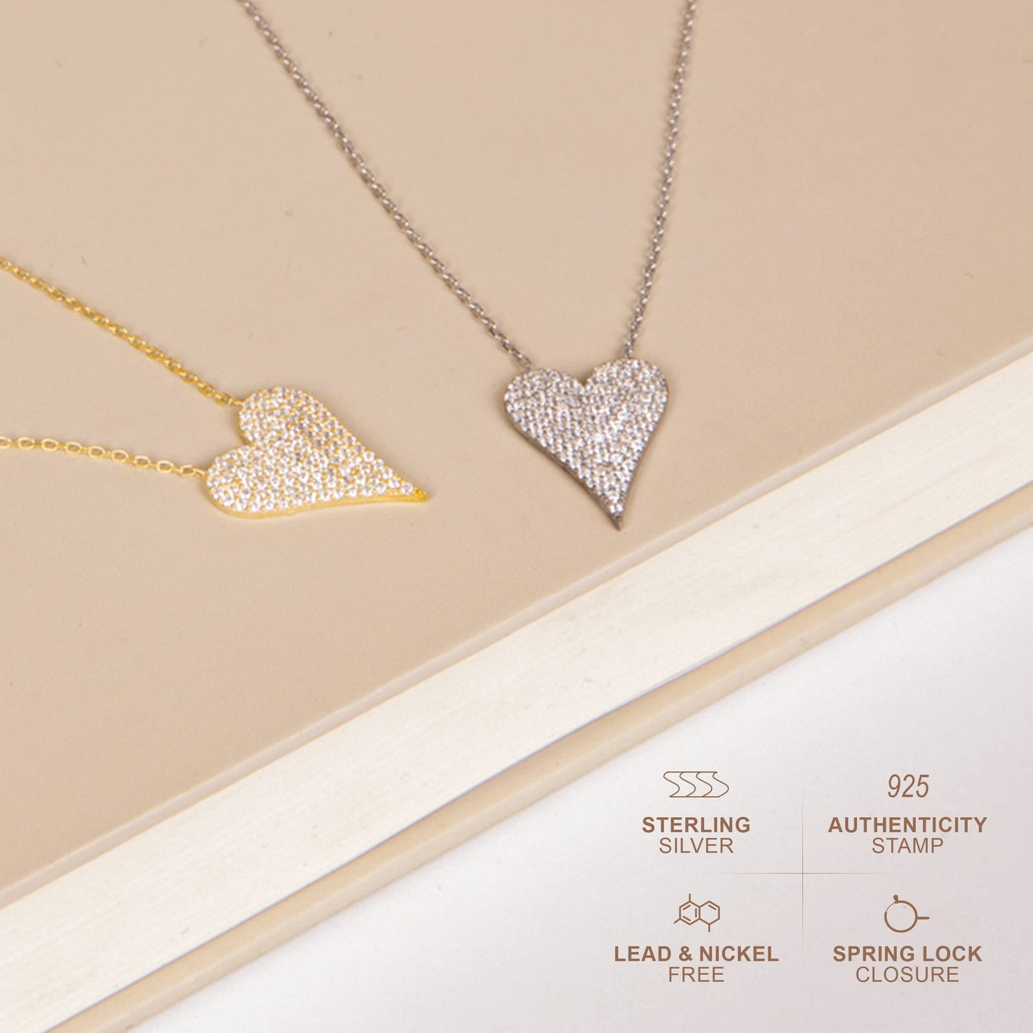 PORI JEWELERS 925 Sterling Silver Cubic Zirconia Pave Heart Charm Pendant Necklace - 18" Anchor Chain (Silver)