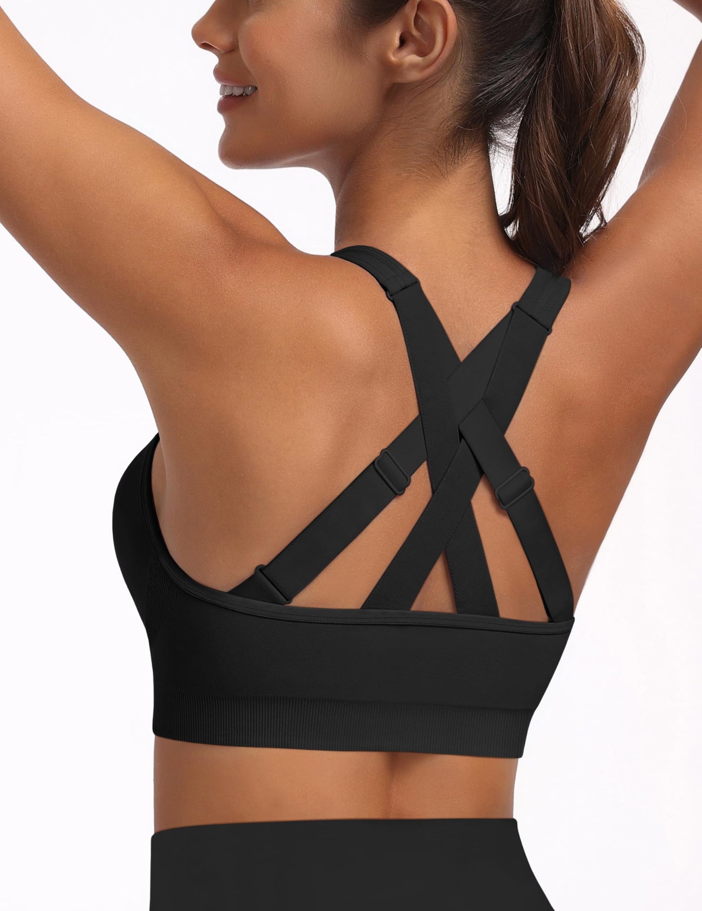 MIRITY Padded Strappy Sports Bra for Women - with Dual Crossback and Adjustable Straps for Workout Gym