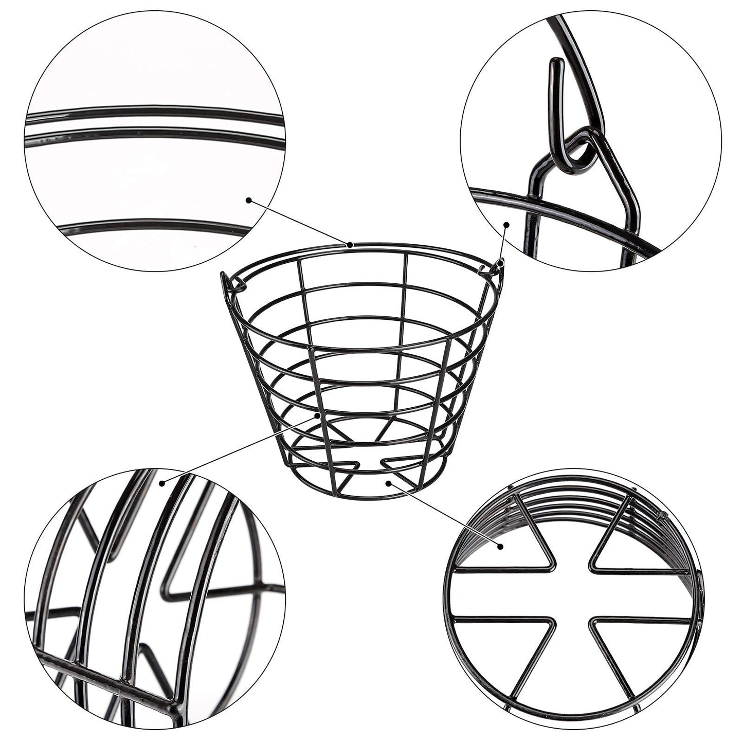 10L0L 2 Pack Metal Range Golf Ball Baskets with Handle, Golf Ball Storage Bucket, Holds 50 Balls Each (Balls Not Included)