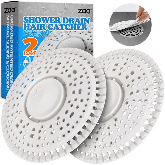 zaa Shower Drain Hair Catcher, 2 Pack Premium Silicone Drain Protector & Shower Drain Cover for Regular Drains of Shower Room and Bathroom, White