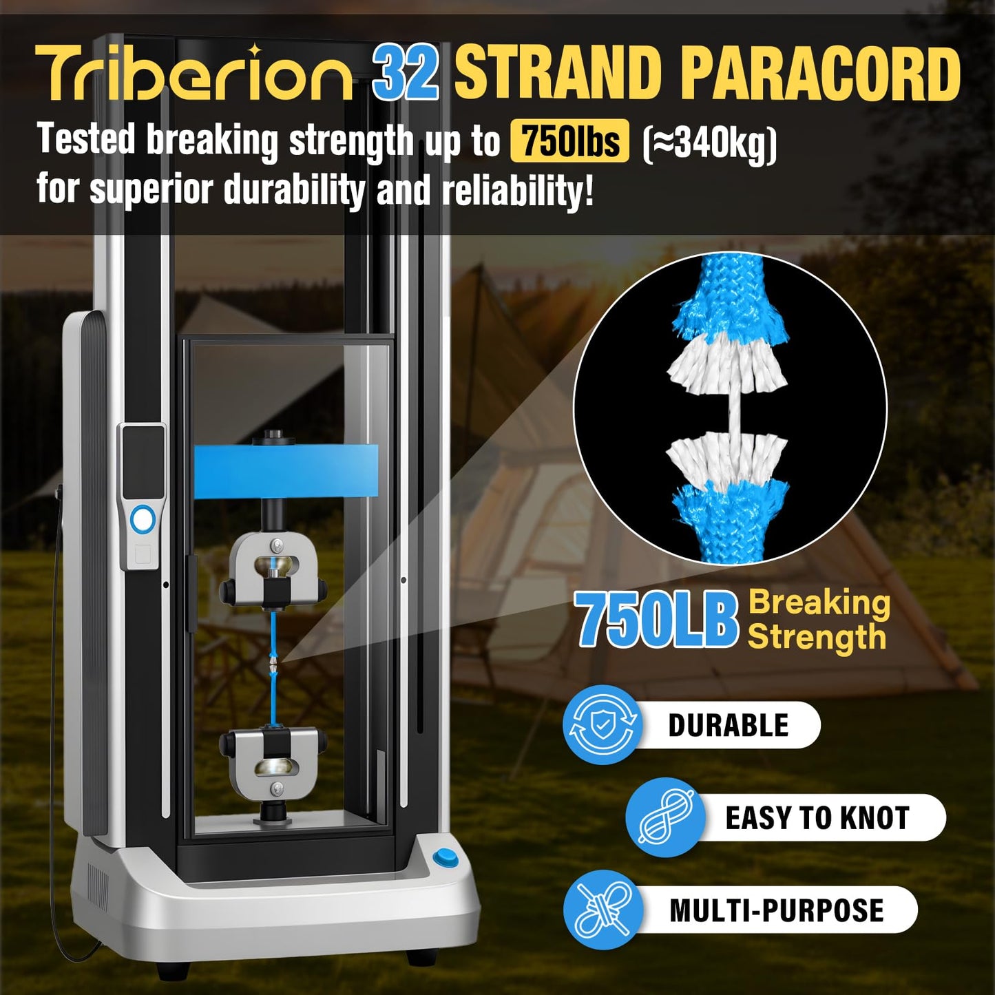 TRIBERION Paracord Rope 750 lb - 500ft 5/32" Parachute Cord 4MM 12-Strand para Cord - Heavy Duty Spool String for Survival,Camping Gear, Survival Bracelet, Clothesline - Blue