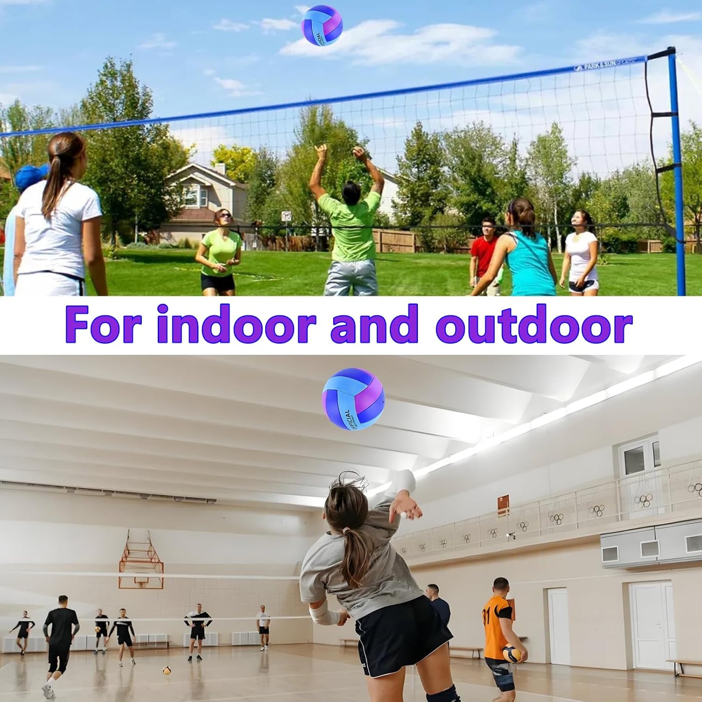 Skiennix Volleyballs - Official Size 5 Soft Recreational Balls with Pump & Net Bag - 6 Pack, Purple/Blue
