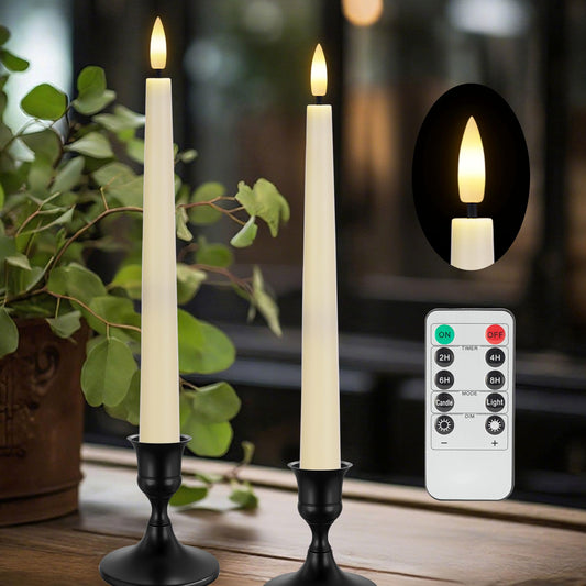 AFINETH Flameless Taper Candles with Remote, Flickering Battery Operated Candles, Ivory 9.6" Led Flameless Candlesticks for Home Party Weeding Festival Decor, 2 Pack