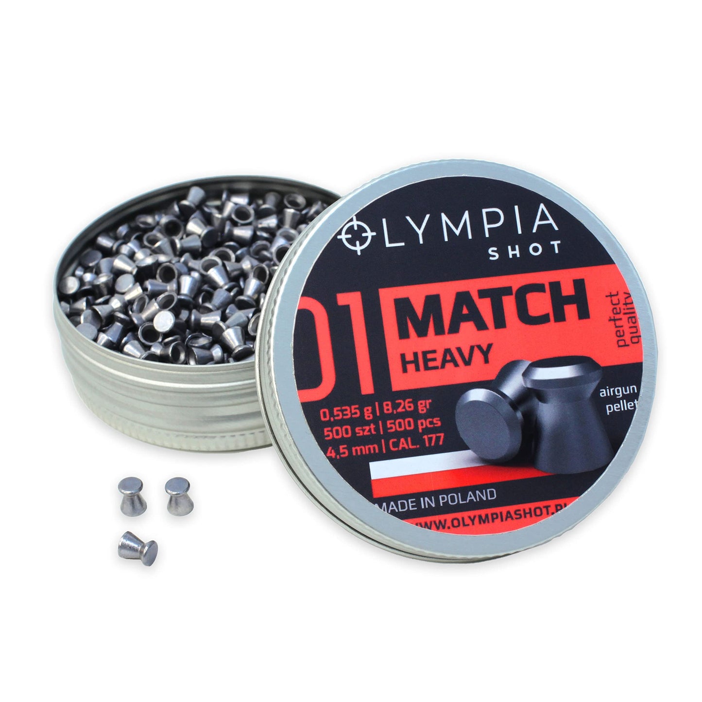 Olympia Shot Match Heavy Air Gun Pellets | .177 Caliber (4.5 mm), 8.26 gr | Flat Wadcutter Head for Competition Target Shooting | 500 Count
