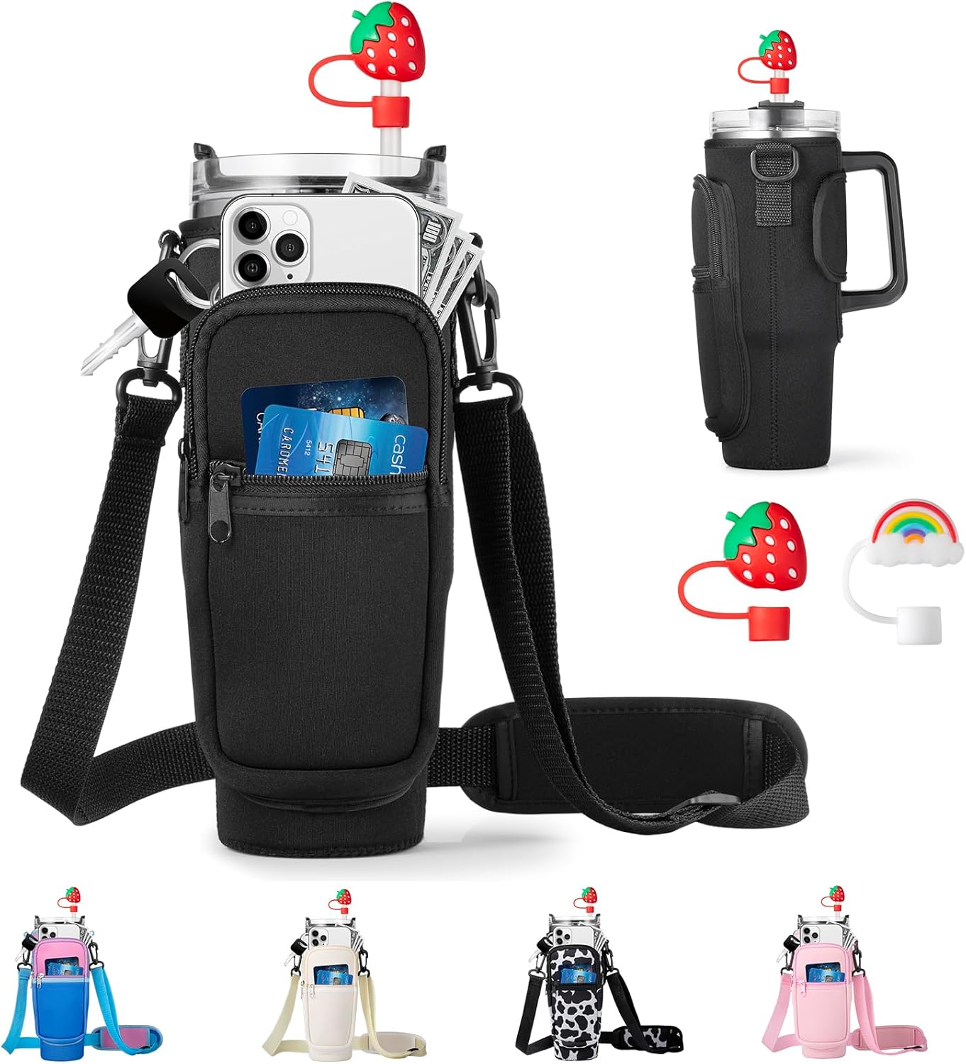 Regine Switzerland Water Bottle Carrier Bag - Neoprene Holder for Stanley Cup 40oz | Adjustable Strap & Handheld Design