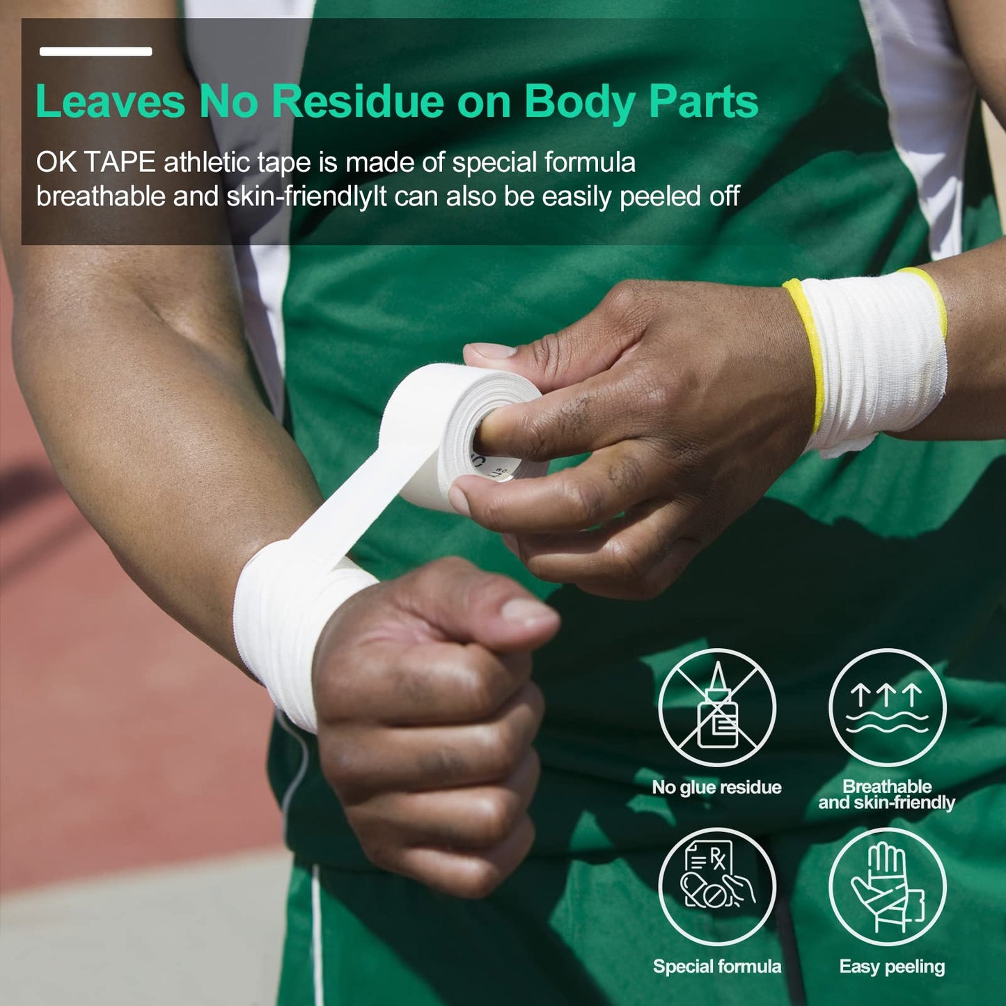 OK TAPE Athletic Sports Tape（4 Packs) - 45ft Per Roll Very Strong Tape for Athlete & Sport Trainers & First Aid Injury Wrap, Perfect for Fingers Ankles Wrist on Bat, Hockey Stick - Green