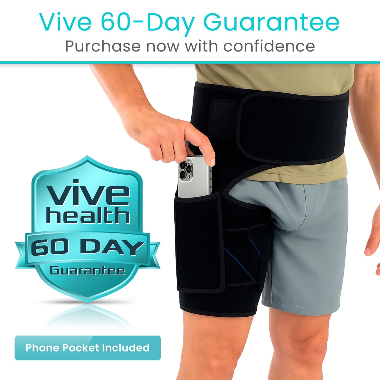 Vive Hip Brace for Sciatica Pain Relief - Groin Support Wrap for Sciatic Nerve Pain, Hip Flexor Strain, Thigh & Harmstring Pull, Arthritis - Adjustable & Comfortable Stabilizer for Muscle Recovery (Right)