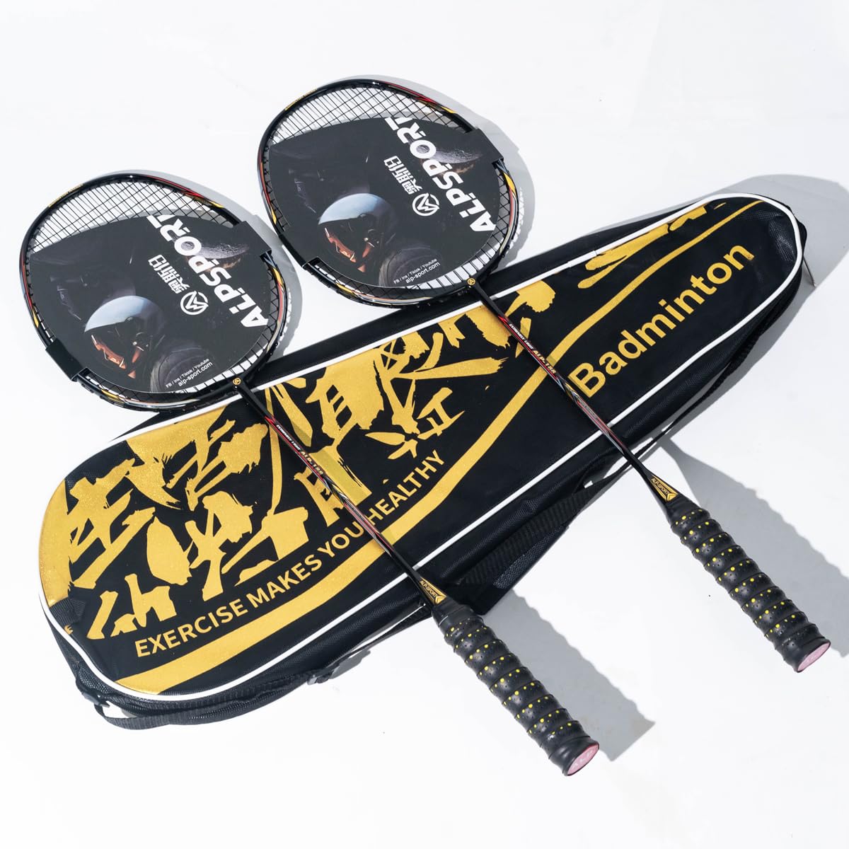 ALPSPORT ALP-188 Air 10U G5 Super Light Professional Full Carbon Fiber Badminton Rackets Set of 2, Graphite Padel Badminton Racquets for Outdoor Backyard Sports Including 1 Carrying Bag (Black)