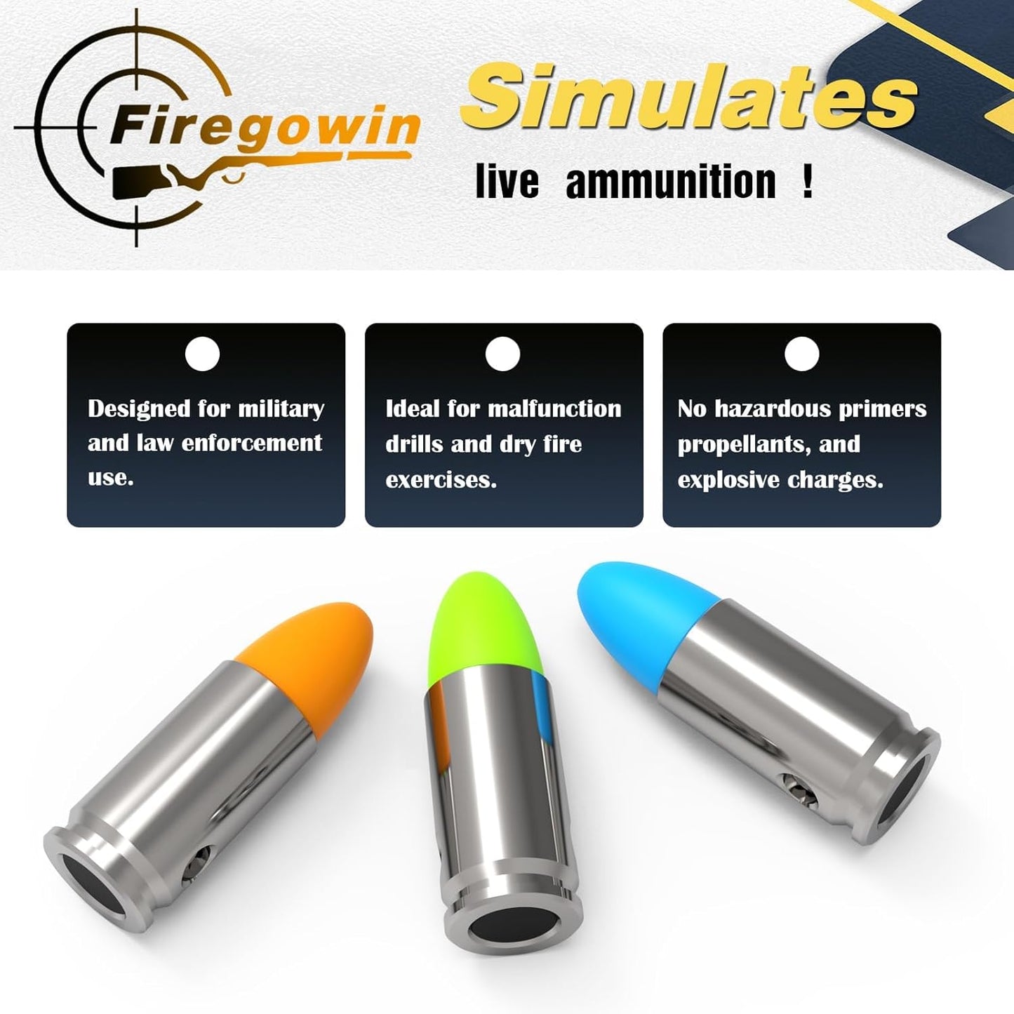 Pro Dummy Rounds Snap Caps - Reusable Training Rounds for Safe Dry Fire Practice | 9mm, 12GA, .50, .45, .380ACP