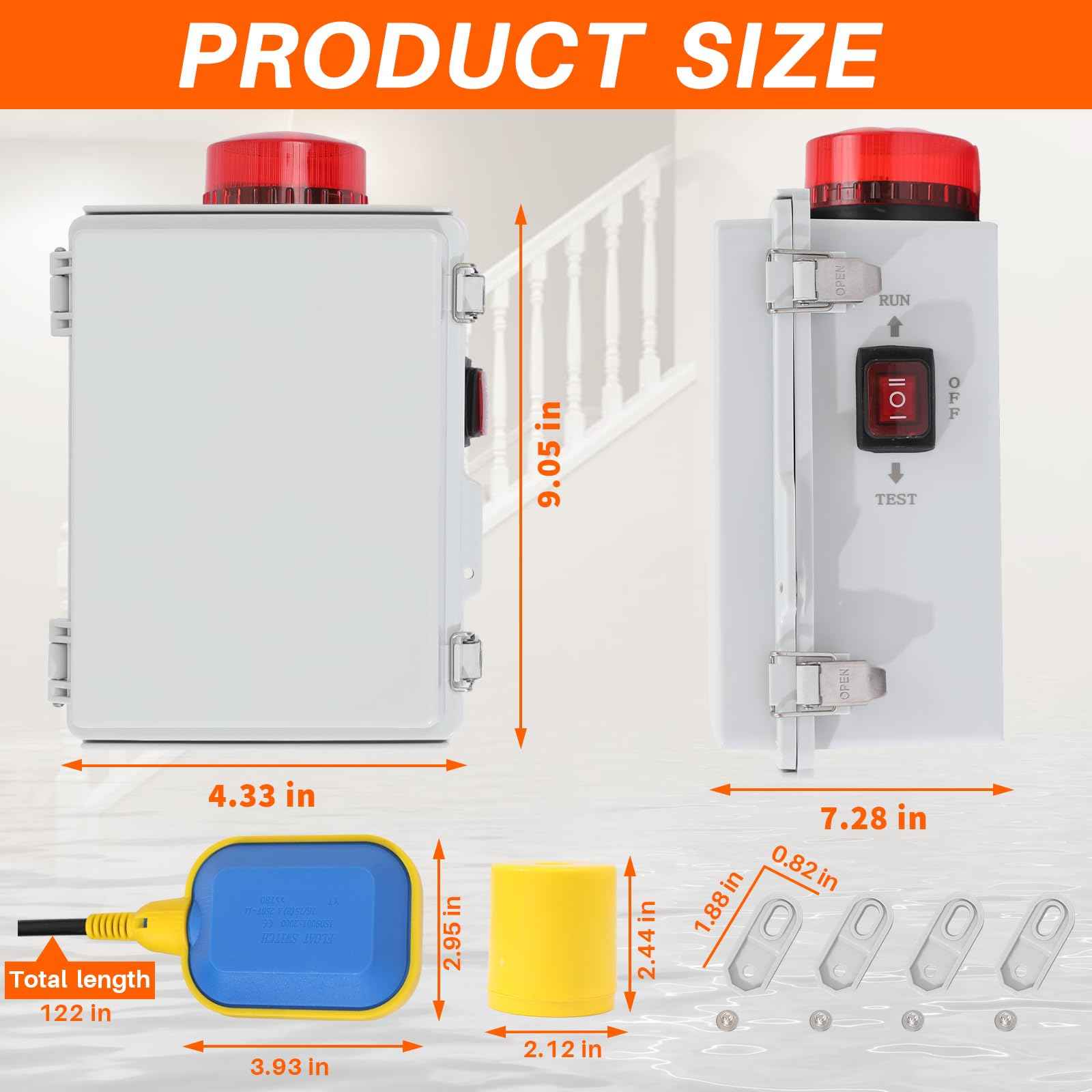 MXLTYMX High Water Alarm, Septic Tank Alarm , Sump Pump Alarm with Light and 110 Db Alarm ， Automatic Or Manual Start Water Pump