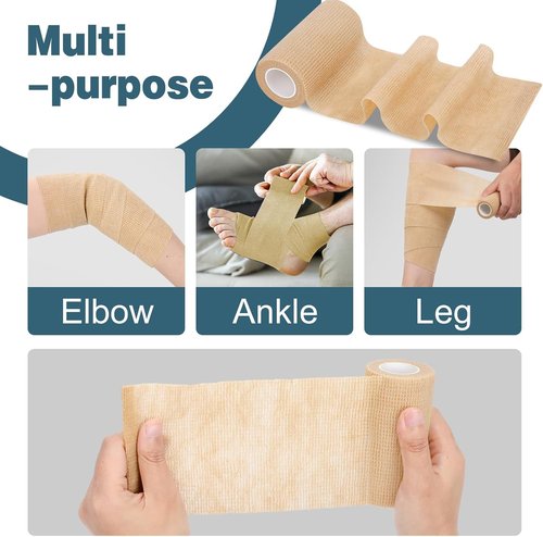 AZEN Self-Adhesive Bandage Wrap - 18 Pack, 4" X 5 Yards, Skin Color Elastic Tape for Athletes & Pets