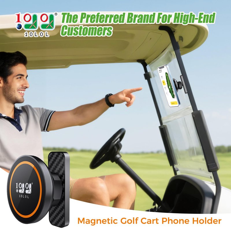 10L0L Magnetic Golf Cart Phone Holder for MagSafe iPhone 16/15/14/13/12, 360° Rotatable, One-Hand Operation, Fits Yamaha/EZGO/Club Car - Includes Free Golf Accessory Clip (Black)