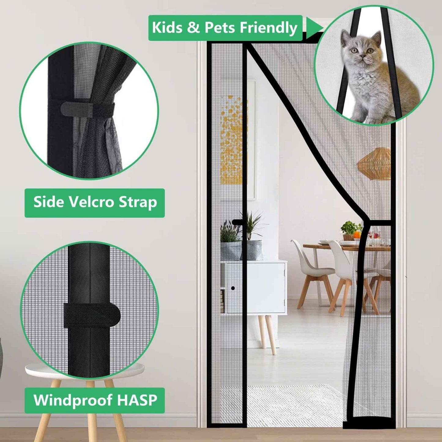 RELIANCER Fiberglass Magnetic Door Screen,Fit Doors Size 30"x78",Auto Close Screen Door Mesh w/Magnets,Left Right Side Opening,Patio Doorway Net Screens,Self-Closing Doors Cover,Doorway Curtain Mesh