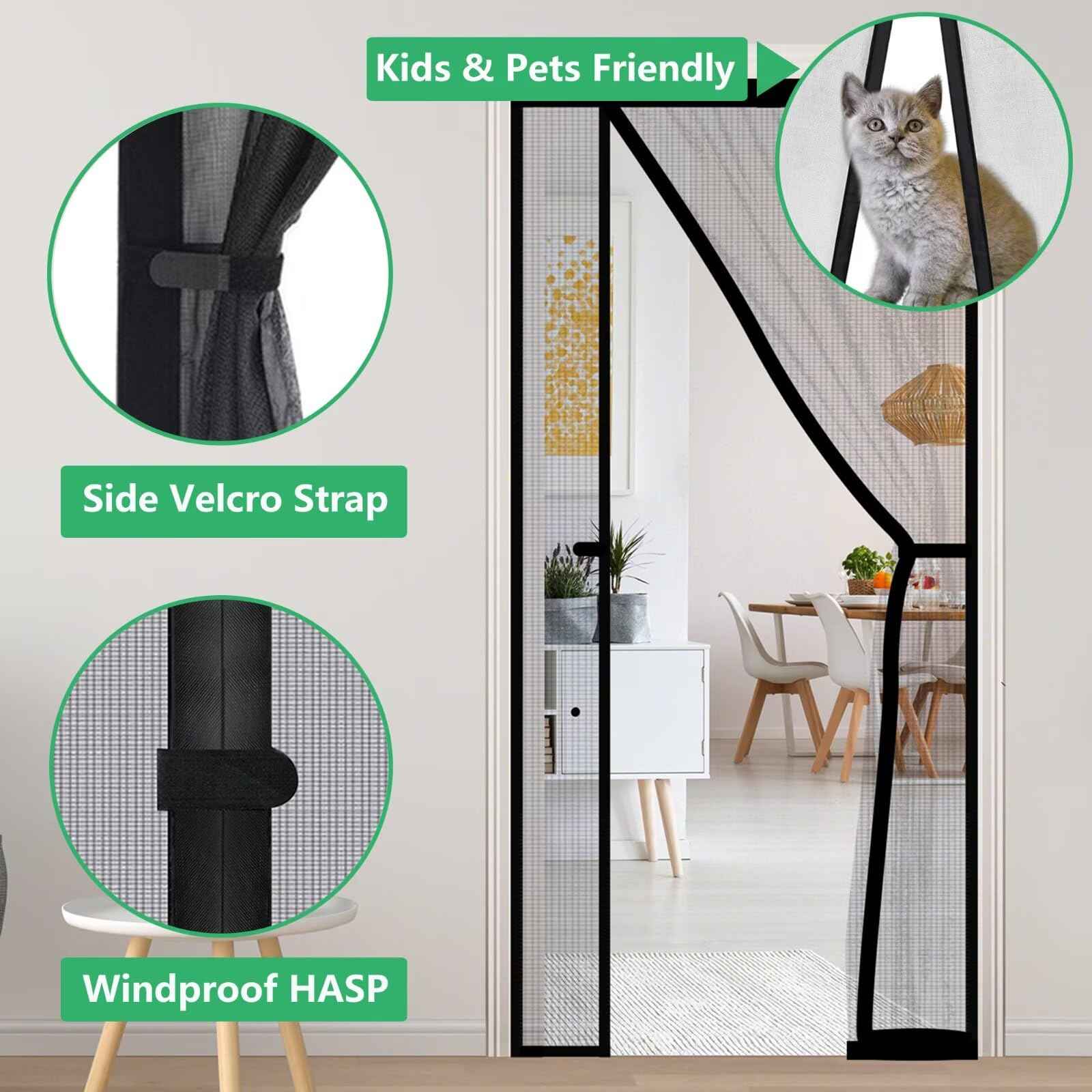 RELIANCER Fiberglass Magnetic Door Screen,Fit Doors Size 30"x78",Auto Close Screen Door Mesh w/Magnets,Left Right Side Opening,Patio Doorway Net Screens,Self-Closing Doors Cover,Doorway Curtain Mesh