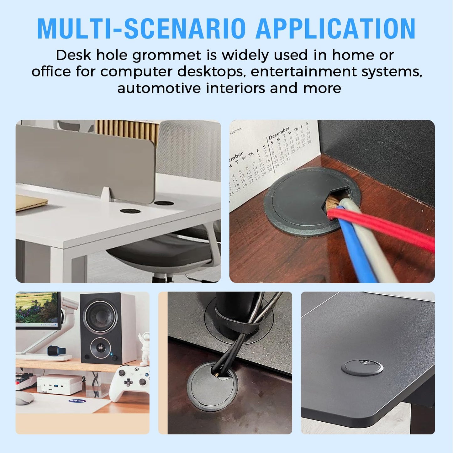 BOPOREAE Desk Grommet 3-1/8" (80 mm), Desk Cord Hole Cover, Cable Grommet ABS Plastic, Desk Hole Grommet for Office and Home Table Cable, Detachable Adjustable Cable Cord Organizer (White 2 Pcs)