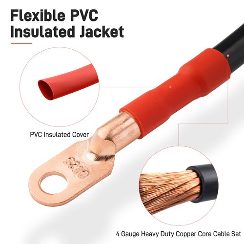 JERBOR Heavy Duty 4 Gauge Golf Cart Battery Cables Fit for 36v 48v EZGO TXT 1994-UP Golf Cart, AC/DC Wire Golf Cart Battery Pure Copper Wiring Kit with Heavy Duty Wire Lugs (Fit For EZGO TXT)