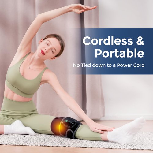 HOMRELEXA Cordless Heated Knee Massager, 3-in-1 Heating Pad with 3 Vibration and Heating Mode, Auto-Off Timer, Knee Brace for Shoulder Elbow, Gifts for Men Women, Black 1PC