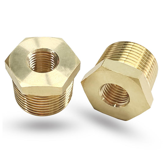 3/4" NPT Male x 1/4" NPT Female Reducer Hex Bushing, Heavy Duty Brass Pipe Fitting Reducing Adapter, Hex Head Pipe Fittings (3/4” MNPT x 1/4” FNPT)