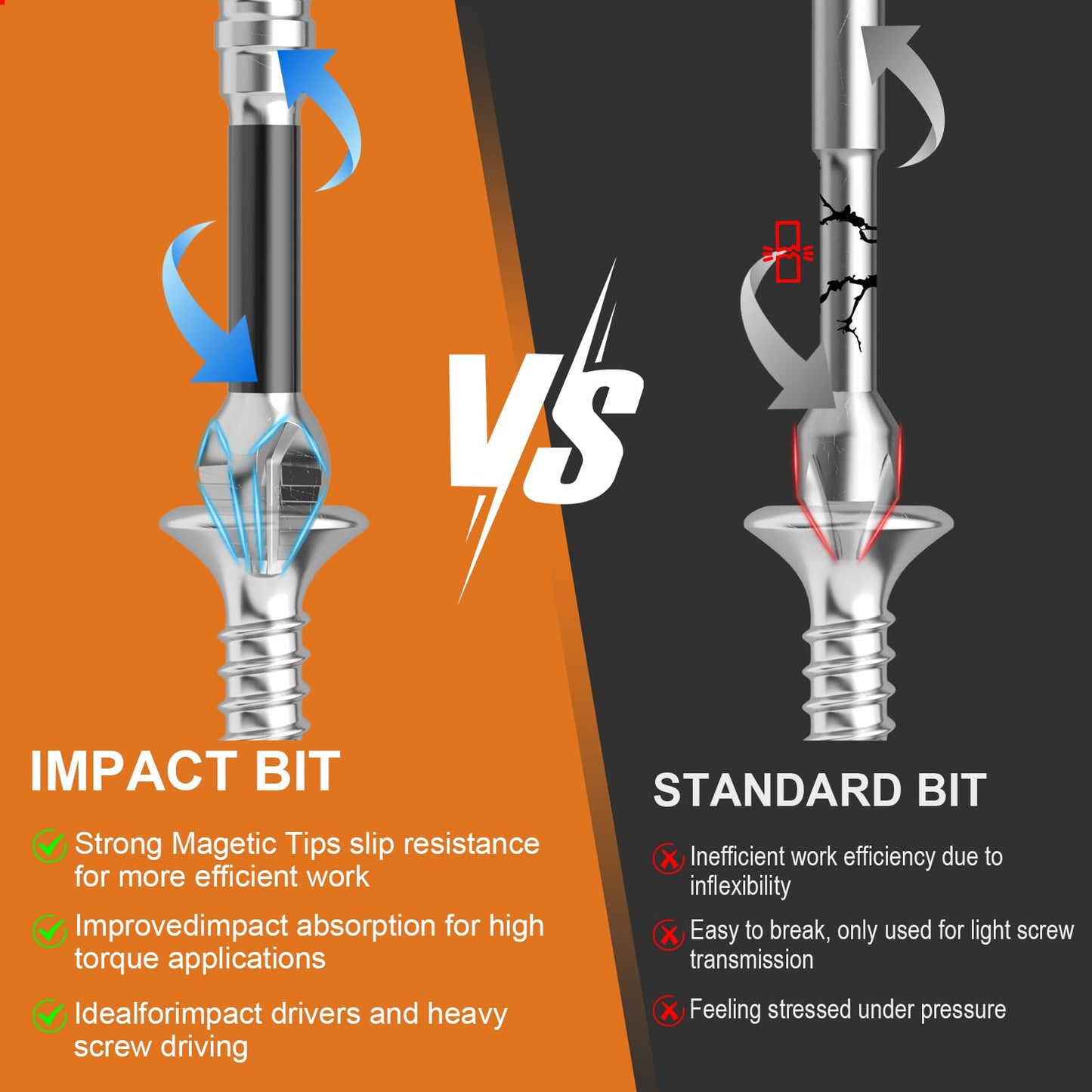 High Magnetic Screwdriver Drill Bit Set - 6pcs K5 Impact Resistant Non Slip Bit - Screwdriver Bit Set - Magnetic Screwdriver Set - 25 50 65 70 90 150mm (6pcs)