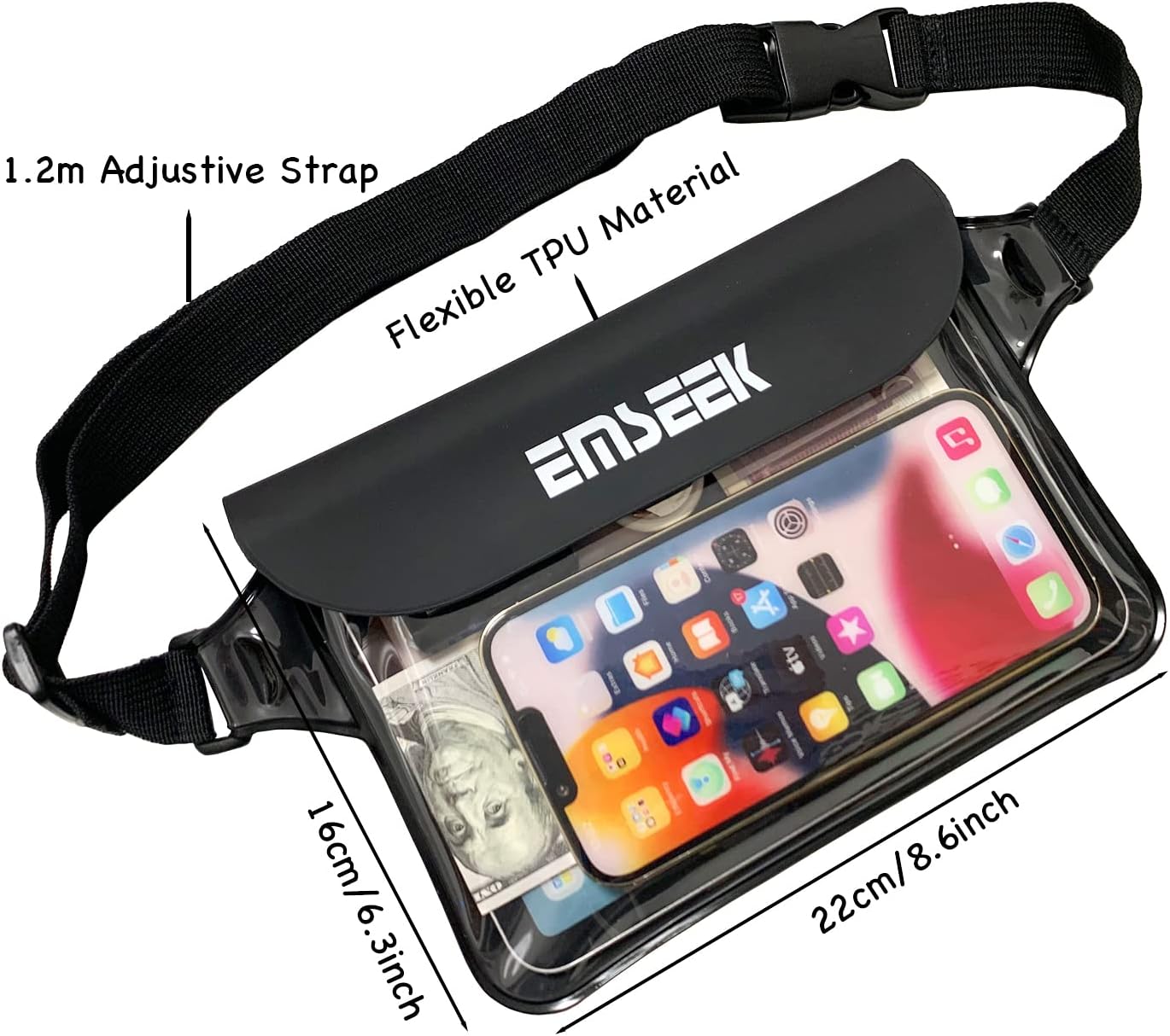 Skiennix Waterproof Waist Pouch - Dry Belt Bag Fanny Pack for Keys, Wallet, Phone | Black