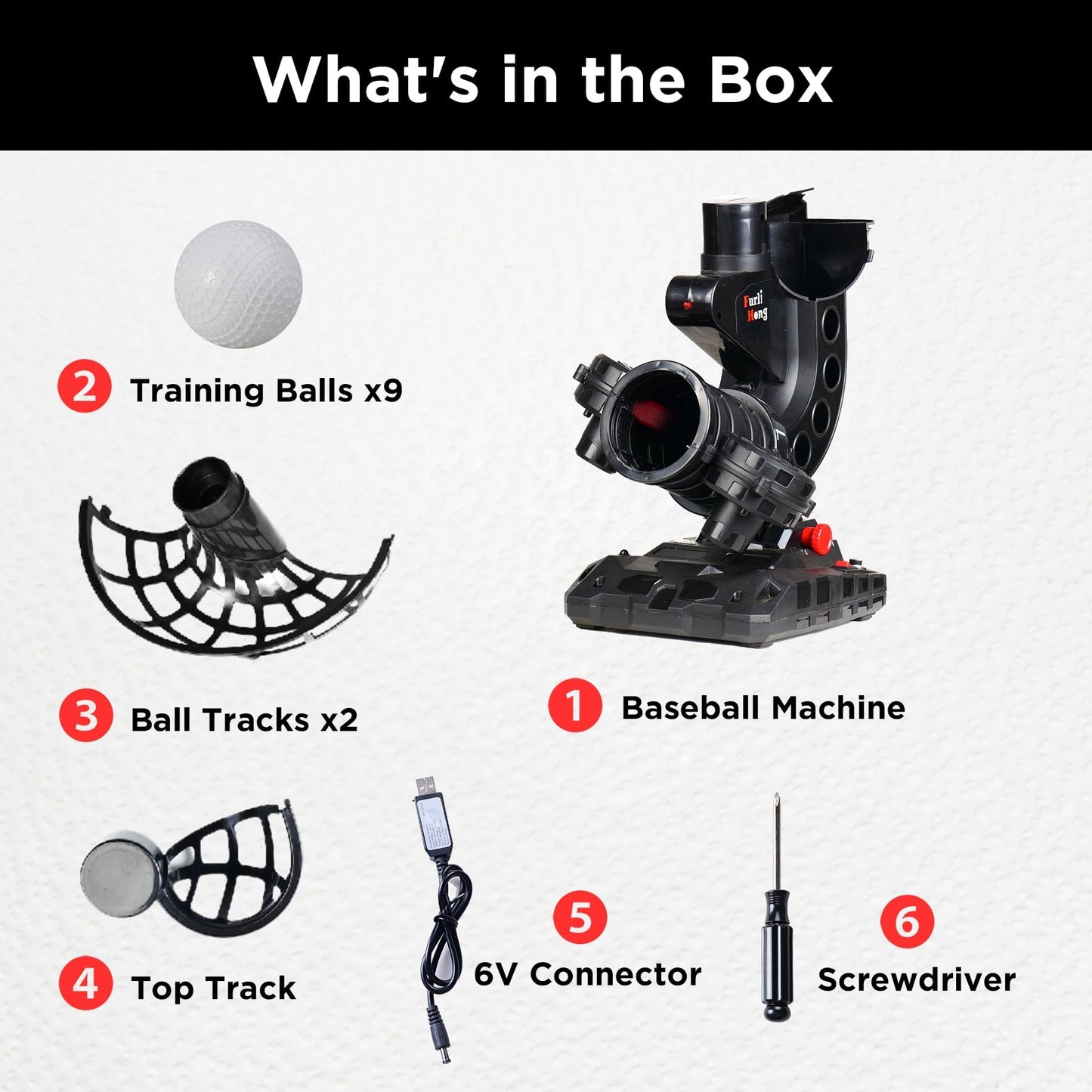 Furlihong Baseball Pitching Machine, 4 Adjustable Angles, 3 Pitch Angles, Power Bank/Battery Powered,for Beginners