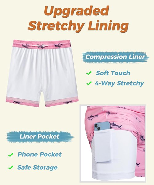 ELETOP Men's Swim Trunks - Compression Liner Bathing Suit with Zipper Pockets | Stylish Beach Shorts