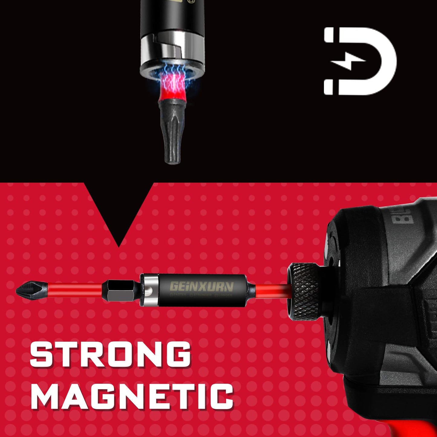 Geinxurn 1Pcs Impact Magnetic Screwdriver Bit Holders, 12Inches Extension Socket Drill Bit Holder S2 Alloy Steel Hex Shank Quick-Change Drill Bit Guide