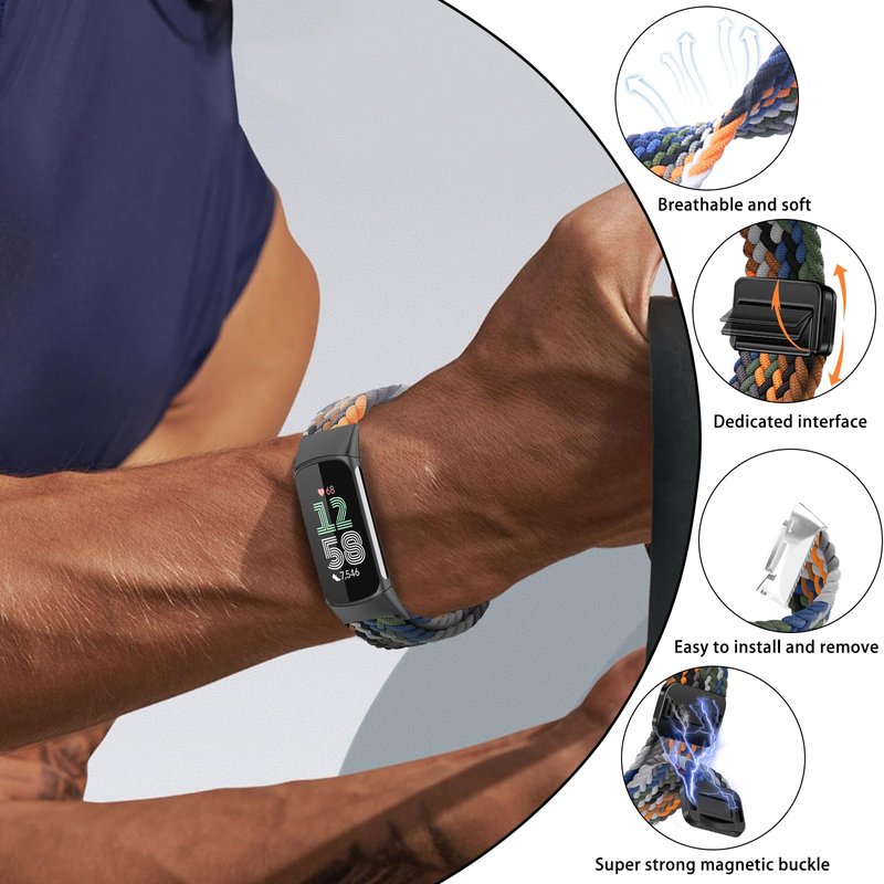 MokaZii Magnetic Braided Compatible with Fitbit Charge 6 / Fitbit Charge 5 for Men Women, Nylon adjustable Breathable Replacement Stretchy Elastic Sport Strap for fitbit charge 6/5 - Camouflage