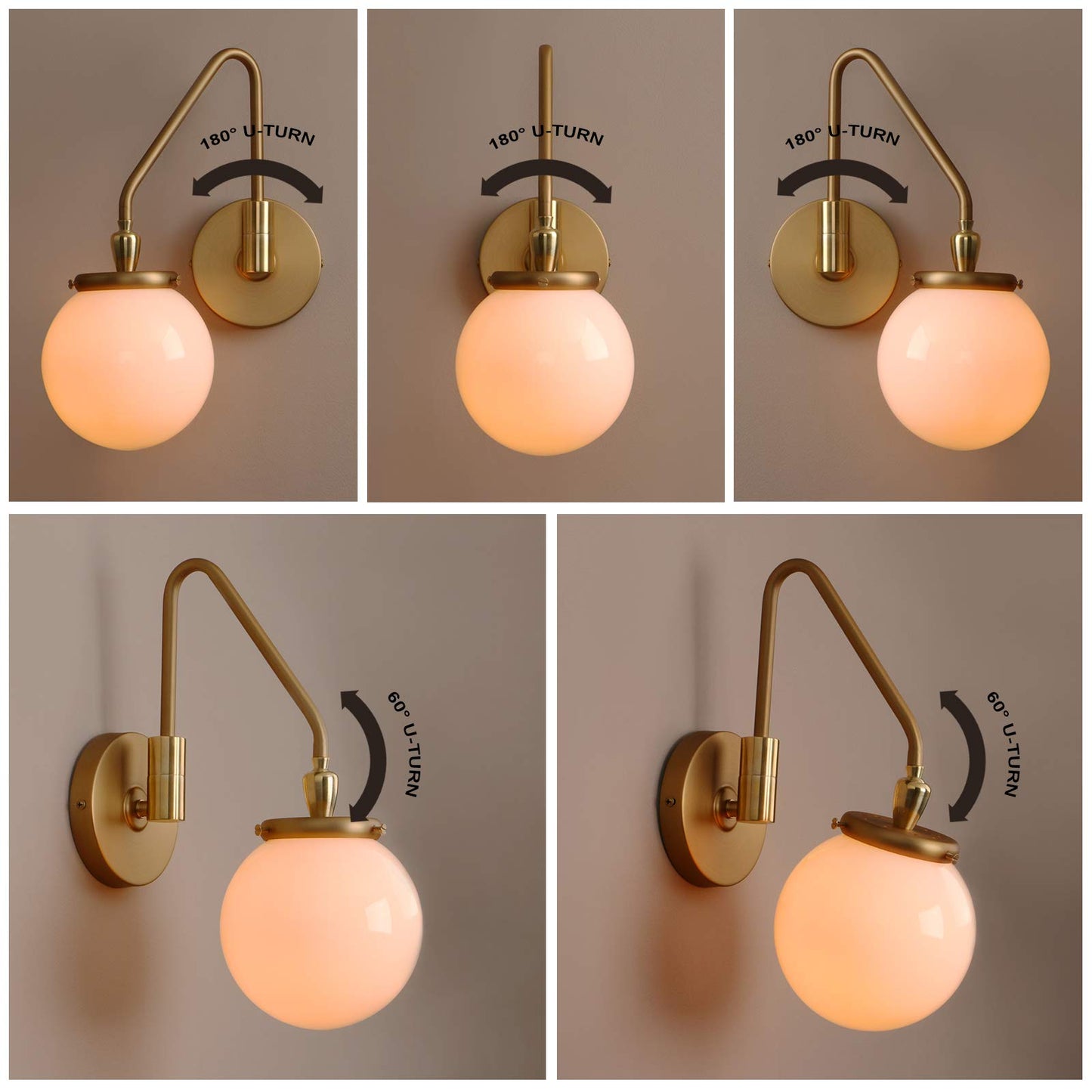 Pathson Vintage Hardwired Wall Sconce Lighting Milk White Globe, Adjustable Swing Arm Bedside Wall Lamp E26 Base, Wall Light Fixture for Bathroom Bedroom Living Room (Antique)