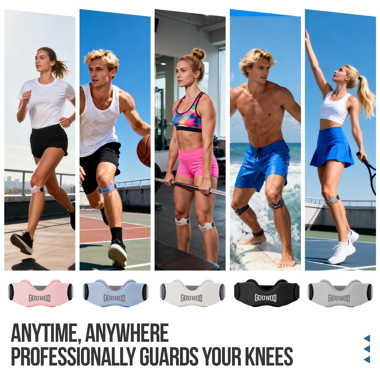GOUNOD Patellar Tendon Support Strap 2 Pack,Silicone Knee Strap for Knee Pain Relief,Patella Band for Basketball, Jumpers Knee, Tendonitis, Running, Hiking, Soccer, Osgood Schlatter（Grey）