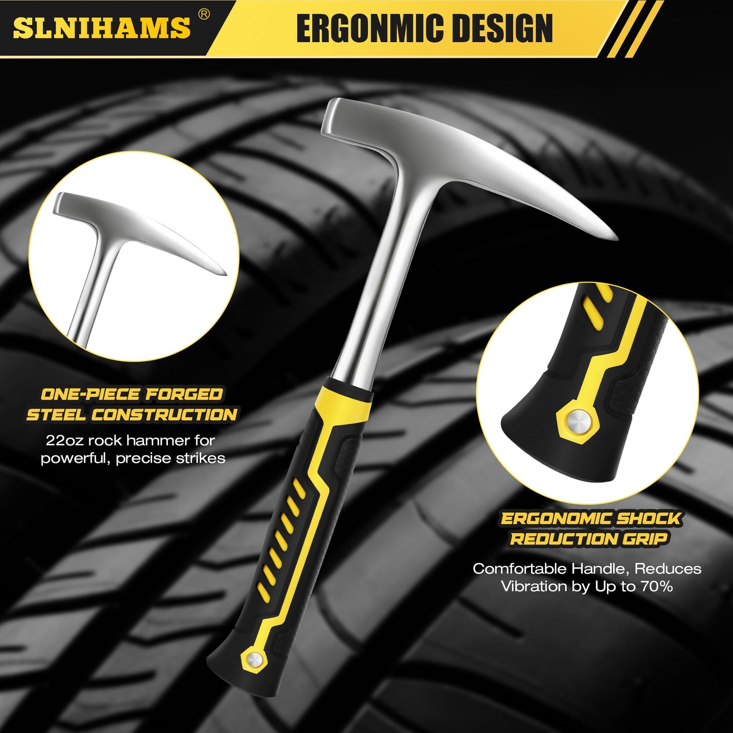 SLNIHAMS 22oz Rock Pick Hammer – One-Piece Forged Geology Hammer with Pointed Tip & Anti-Vibration Grip – Ideal for Rockhounding, Fossil Hunting, and Masonry Work