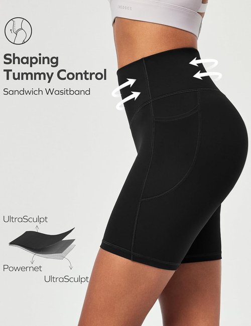 Ewedoos Biker Shorts for Women - Tummy Control Compression Yoga Shorts with Pockets | 6" No Front Seam
