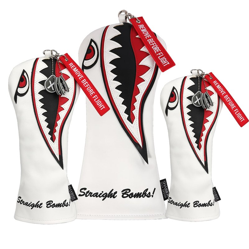 New Flying Tiger Warshark Golf Driver Headcover for Taylormade M3 M4 M5 M6 SIM Golf Club Available for Driver Size Wood Size Rescue Size (White Hybrid Cover)