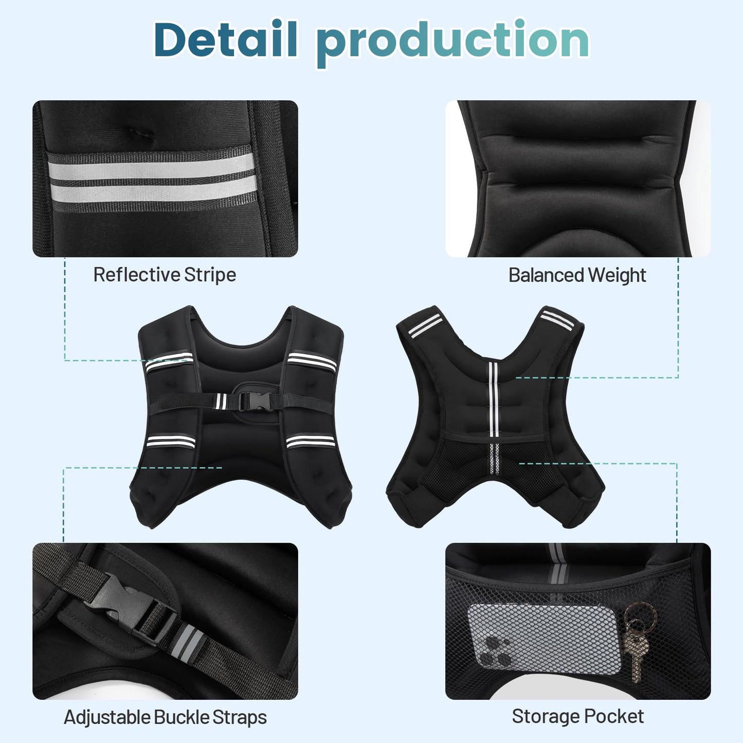 Cavry Weighted Vest, 8lb/12lb/16lb/20lb/25lb/30lb Weight Vest with Two Adjustment Straps for Men Women, Body Weight Vests Adjustable with Reflective Stripe for Strength Training, Running, Training Workout, Jogging, Walking-8LB