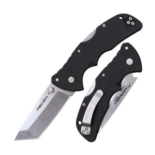 COLD STEEL Mini Recon 1 3" AUS10A Tanto Point Blade 4" GFN Handle Folding Knife w/Tri-Ad Lock, Ambidextrous Pocket/Belt Clip