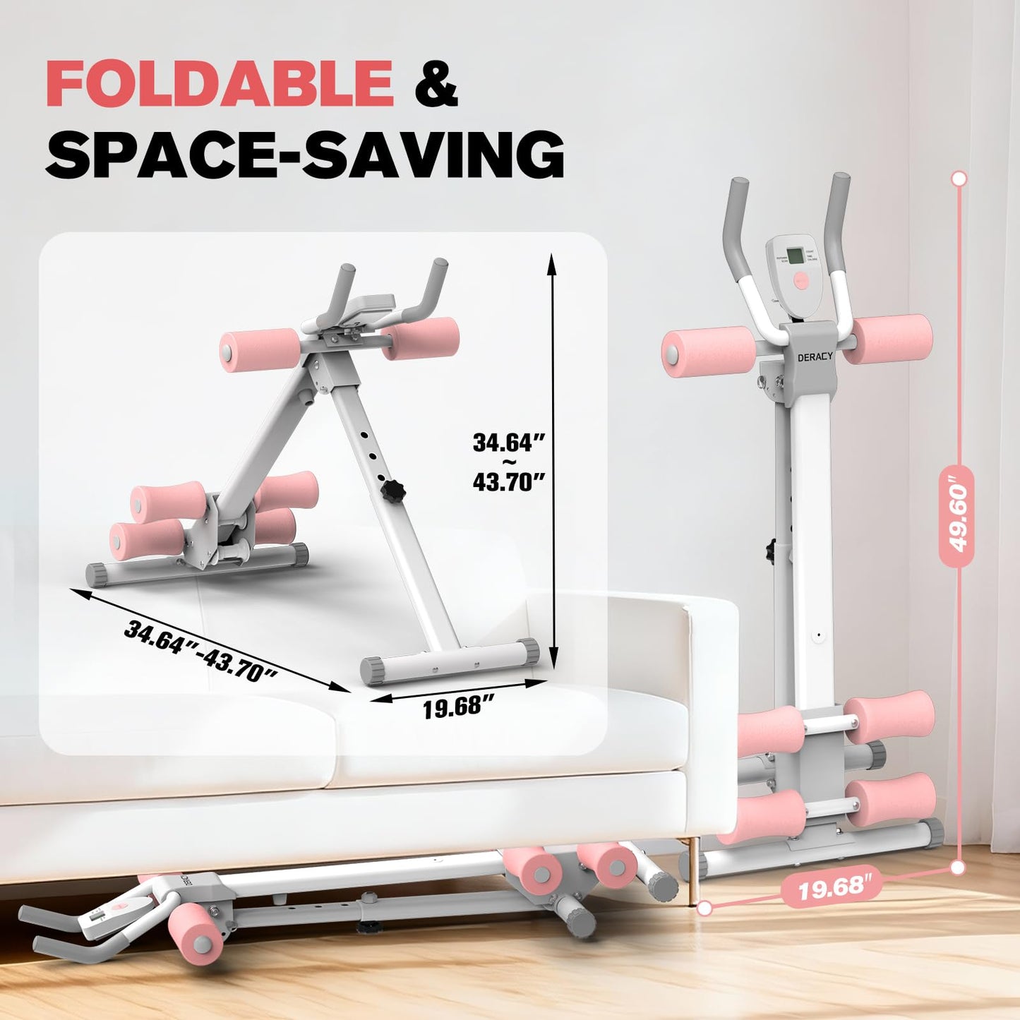 DERACY Ab Workout Machine Adjustable Ab Trainer Abdominal Trainer for Home Gym Foldable Ab Crunch Machine for Core 440 LBS (White)