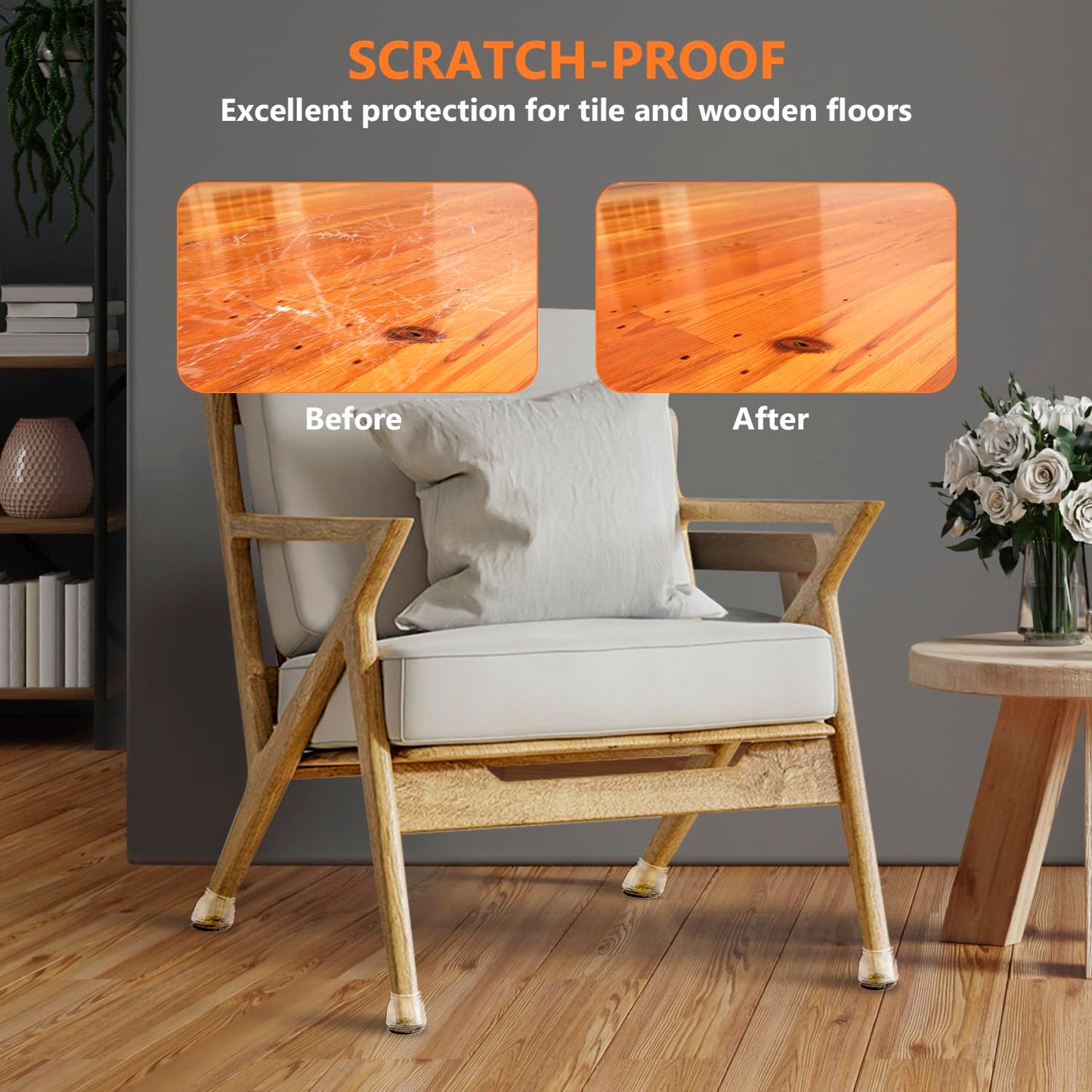 16pcs Round Chair Leg Floor Protectors, Felt Pads Chair Leg Protectors for Hardwood Floors, Silicone Chair Leg Cups Covers Felt Pads, Prevents Scratches & Reduce Noise, Clear, X-Small